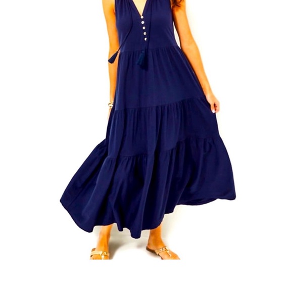 Lilly Pulitzer Dresses & Skirts - Lilly Pulitzer Malone Navy Blue Maxi Dress XXL